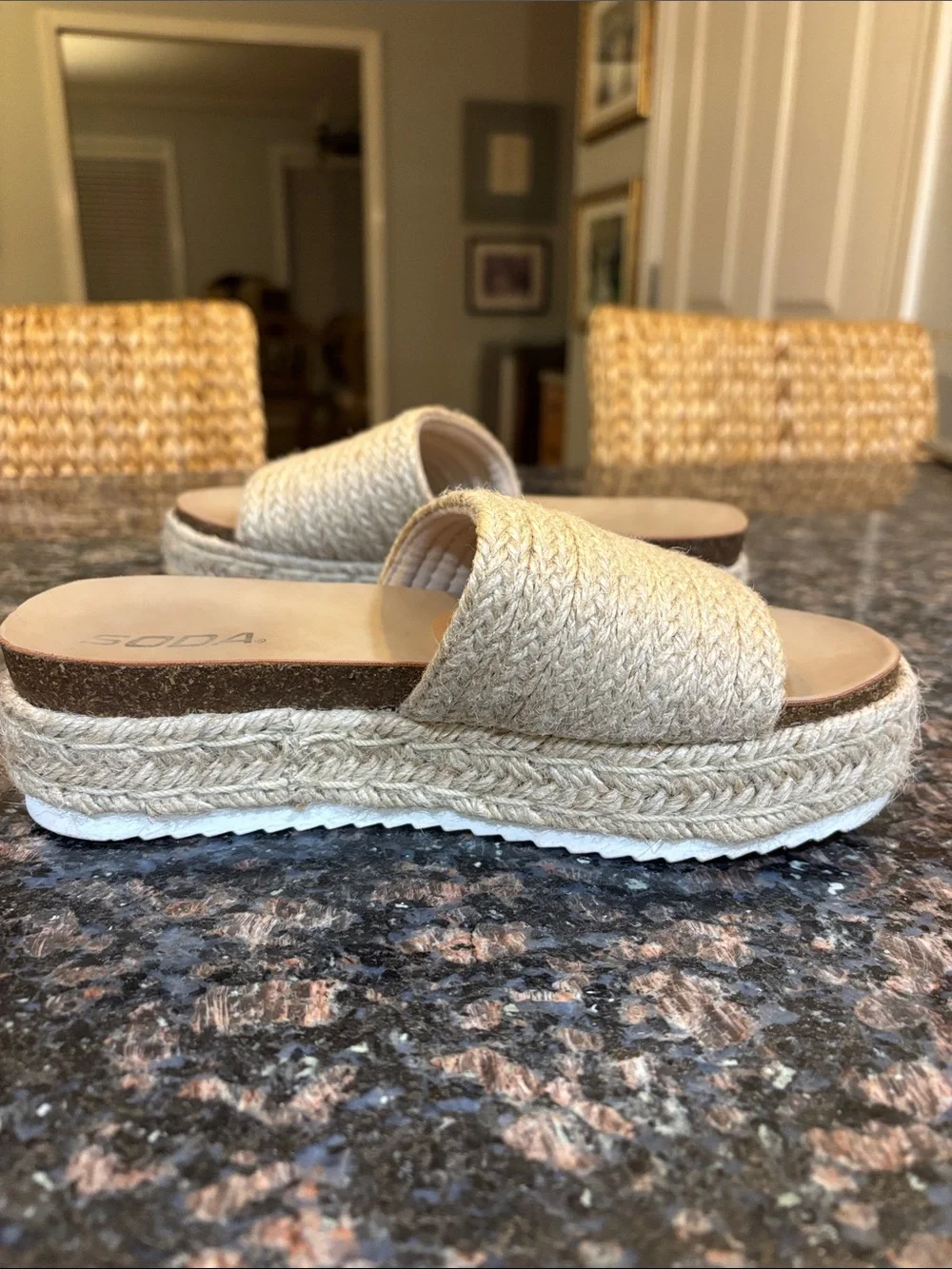 Soda Women’s Open Toe Platform Wedge Heel Raffia Espadrille Sandal